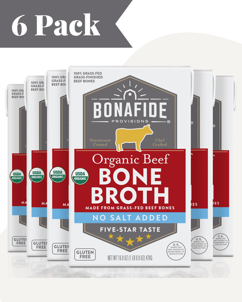 Organic Beef Bone Broth - No Salt Added, 6 Pack