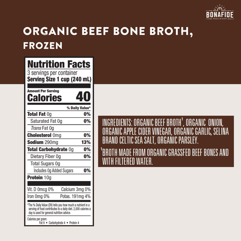 12 Pack Frozen Organic Beef Bone Broth