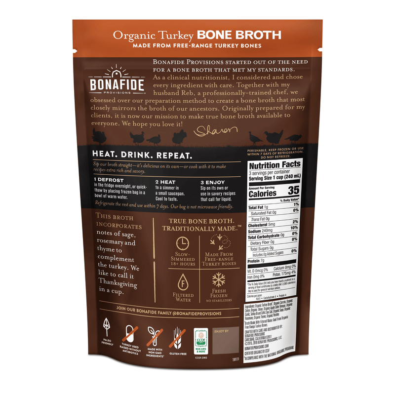 12 Pack Frozen Organic Turkey Bone Broth