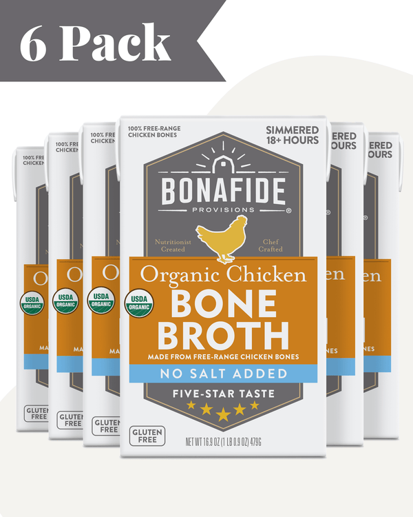 Organic Chicken Bone Broth - No Salt Added, 6-pack